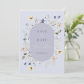 Dusty Blue Wildflower Wedding Save the Date Kaarte (Staand voorkant)