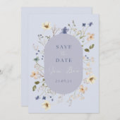 Dusty Blue Wildflower Wedding Save the Date Kaarte (Voorkant / Achterkant)