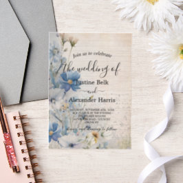 Dusty Blue Wildflower Wedding Vellum Uitnodigingen