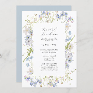 Dusty Blue Wildflower Whimsical bruids lunch Kaart
