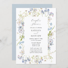 Dusty Blue Wildflower Whimsical Couples Douche Kaart