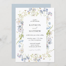 Dusty Blue Wildflower Whimsical Moderne bruiloft Kaart