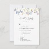 Dusty Blue Wildflower Whimsical Moderne bruiloft RSVP Kaartje (Voorkant)