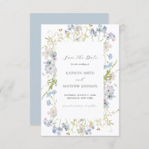 Dusty Blue Wildflower Whimsical Moderne bruiloft