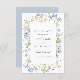 Dusty Blue Wildflower Whimsical Moderne bruiloft Save The Date