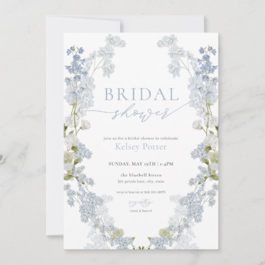 Dusty Blue Wildflower Wreath Vrijgezellenfeest Inv Kaart (Voorkant)