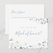 Dusty Blue Wildflower zal je mijn bruidsmeisje zij Kaart (Voorkant / Achterkant)