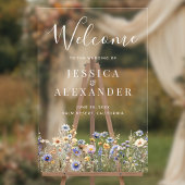 Dusty Blue Wildflowers 24x36 Huwelijk Welkom Acryl Bord