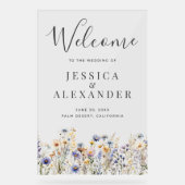 Dusty Blue Wildflowers 24x36 Huwelijk Welkom Acryl Bord (Voorkant)