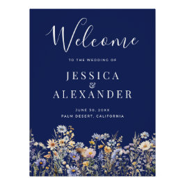 Dusty Blue Wildflowers 24x36 Navy Wedding Welkom Perfect Poster