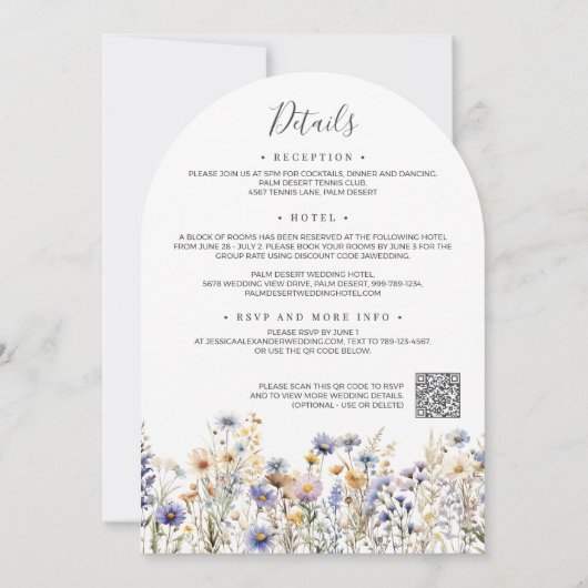 Dusty Blue Wildflowers Alles in één QR-code bruilo Kaart (Achterkant)