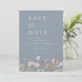 Dusty Blue Wildflowers Boho Bewaar de datum Save The Date (Staand voorkant)