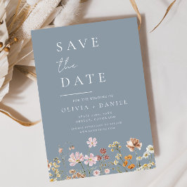 Dusty Blue Wildflowers Boho Bewaar de datum Save The Date