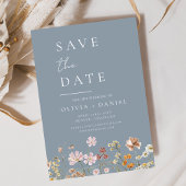 Dusty Blue Wildflowers Boho Bewaar de datum Save The Date