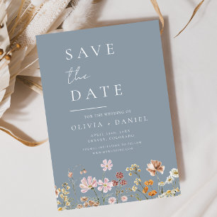Dusty Blue Wildflowers Boho Bewaar de datum Save The Date
