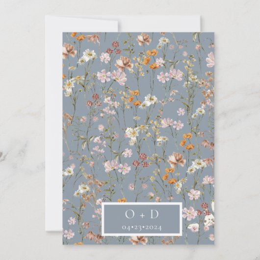 Dusty Blue Wildflowers Boho Bewaar de datum Save The Date (Achterkant)