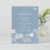 Dusty blue wildflowers boho wedding kaart (Staand voorkant)