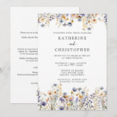 Dusty Blue Wildflowers Budget All-in-One Wedding Kaart (Voorkant / Achterkant)
