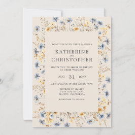 Dusty Blue Wildflowers Budget Beige Wedding Kaart