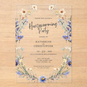 Dusty Blue Wildflowers Custom Housewarming Party Acryl Uitnodigingen (Voorkant)