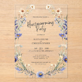 Dusty Blue Wildflowers Custom Housewarming Party Acryl Uitnodigingen