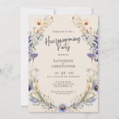 Dusty Blue Wildflowers Custom Housewarming Party Kaart (Voorkant)