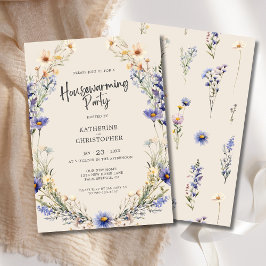 Dusty Blue Wildflowers Custom Housewarming Party Kaart