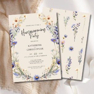 Dusty Blue Wildflowers Custom Housewarming Party Kaart