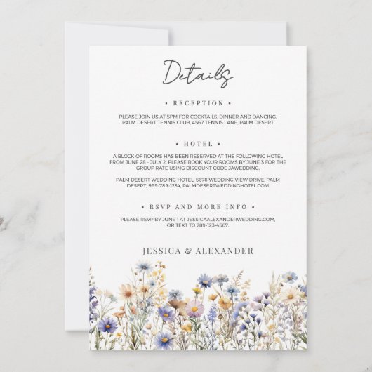 Dusty Blue Wildflowers Elegant alles in één bruilo Kaart (Achterkant)