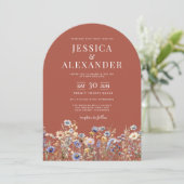 Dusty Blue Wildflowers Elegant Arch Rust Wedding Kaart (Staand voorkant)