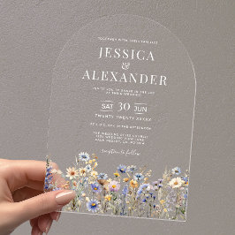 Dusty Blue Wildflowers Elegant Arch Wedding Acryl Uitnodigingen