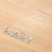 Dusty Blue Wildflowers Elegant Arch Wedding Acryl Uitnodigingen (Laagn)