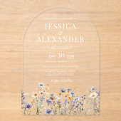 Dusty Blue Wildflowers Elegant Arch Wedding Acryl Uitnodigingen (Voorkant)