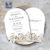 Dusty Blue Wildflowers Elegant Arch Wedding Kaart