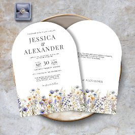 Dusty Blue Wildflowers Elegant Arch Wedding Kaart