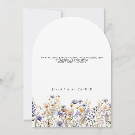 Dusty Blue Wildflowers Elegant Arch Wedding Kaart (Achterkant)