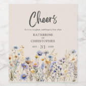 Dusty Blue Wildflowers Elegant Cheers Wedding Wijn Etiket (Enkel label)