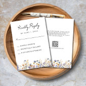 Dusty Blue Wildflowers Elegant QR Code Wedding RSVP Kaartje