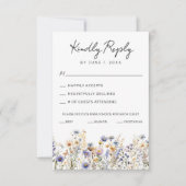 Dusty Blue Wildflowers Elegant Script Wedding RSVP Kaartje (Voorkant)
