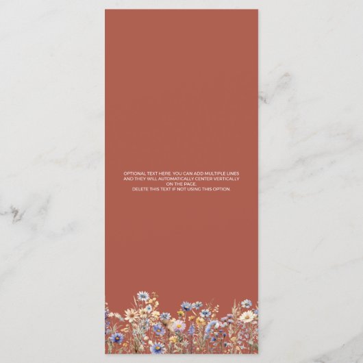 Dusty Blue Wildflowers Elegant Terracotta Wedding Menu (Achterkant)