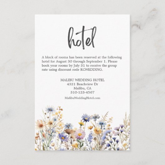 Dusty Blue Wildflowers Elegant Wedding Hotel Informatiekaartje (Voorkant)