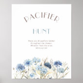 Dusty Blue Wildflowers Fopspeen Hunt Baby shower Poster (Voorkant)