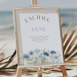 Dusty Blue Wildflowers Fopspeen Hunt Baby shower Poster