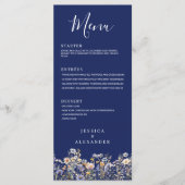 Dusty Blue Wildflowers Formal Elegant Navy Wedding Menu (Voorkant)
