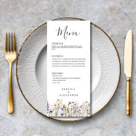 Dusty Blue Wildflowers Formal Elegant Wedding Menu