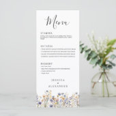 Dusty Blue Wildflowers Formal Elegant Wedding Menu (Staand voorkant)