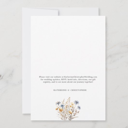 Dusty Blue Wildflowers formele bruiloft Kaart (Achterkant)