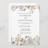 Dusty Blue Wildflowers formele bruiloft Kaart (Voorkant / Achterkant)