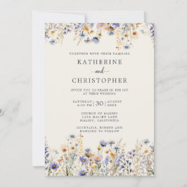 Dusty Blue Wildflowers formele ivoren bruiloft Kaart