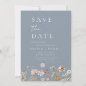 Dusty Blue Wildflowers Foto Boho Bewaar de datum Save The Date (Voorkant)